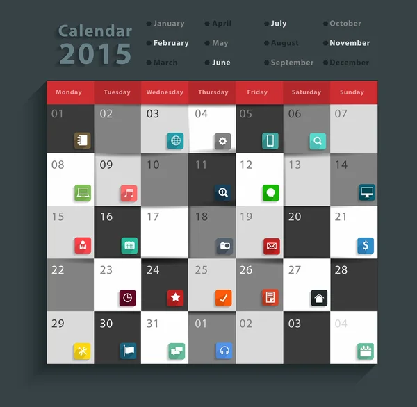 Kalender 2015, moderna platt ikoner set — Stock vektor