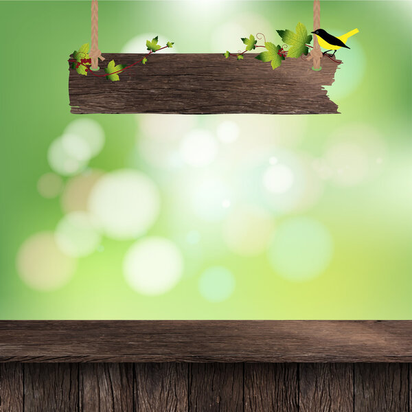 Деревянный стол с деревянной вывеской
