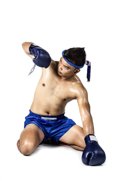 Thai boxer with thai boxing action — Stock Photo, Image