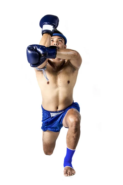 Thai boxer with thai boxing action — Stock Photo, Image