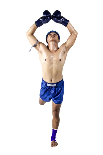 Thai boxer with thai boxing action — Stock Photo, Image