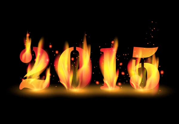Feliz Ano Novo 2015 por chama de fogo ardente —  Vetores de Stock