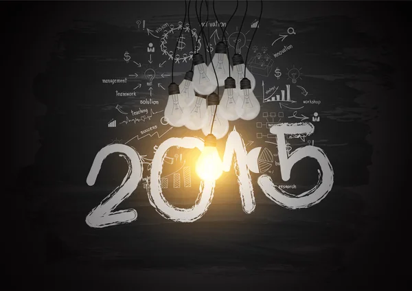 Bright light bulb illuminate the number 2015 — Stock Vector