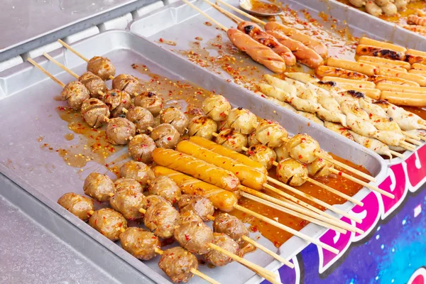 Delicious meatballs on skewers — Stock Photo, Image