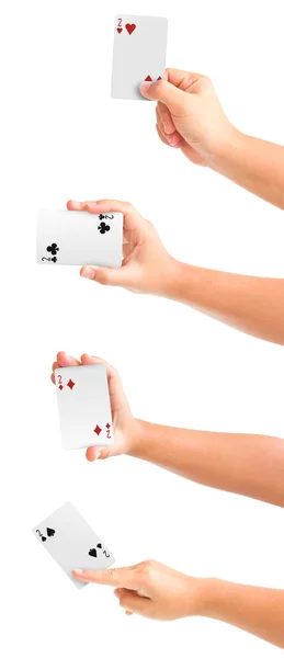 Mani con carte da gioco — Foto Stock
