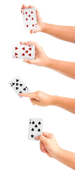 Mani con carte da gioco — Foto Stock