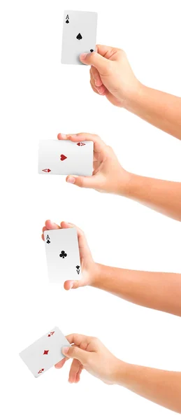 Mani con carte da gioco — Foto Stock