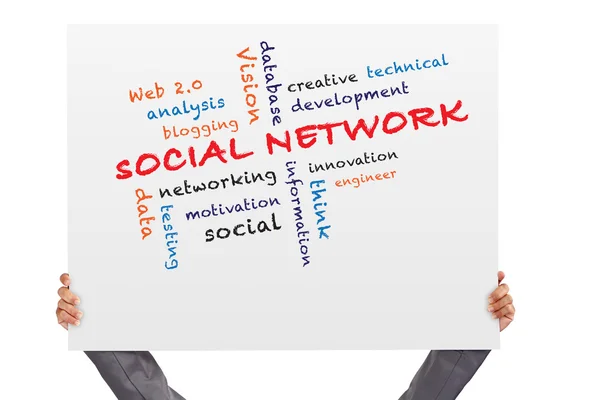 Hands with social network poster — Stock Photo, Image