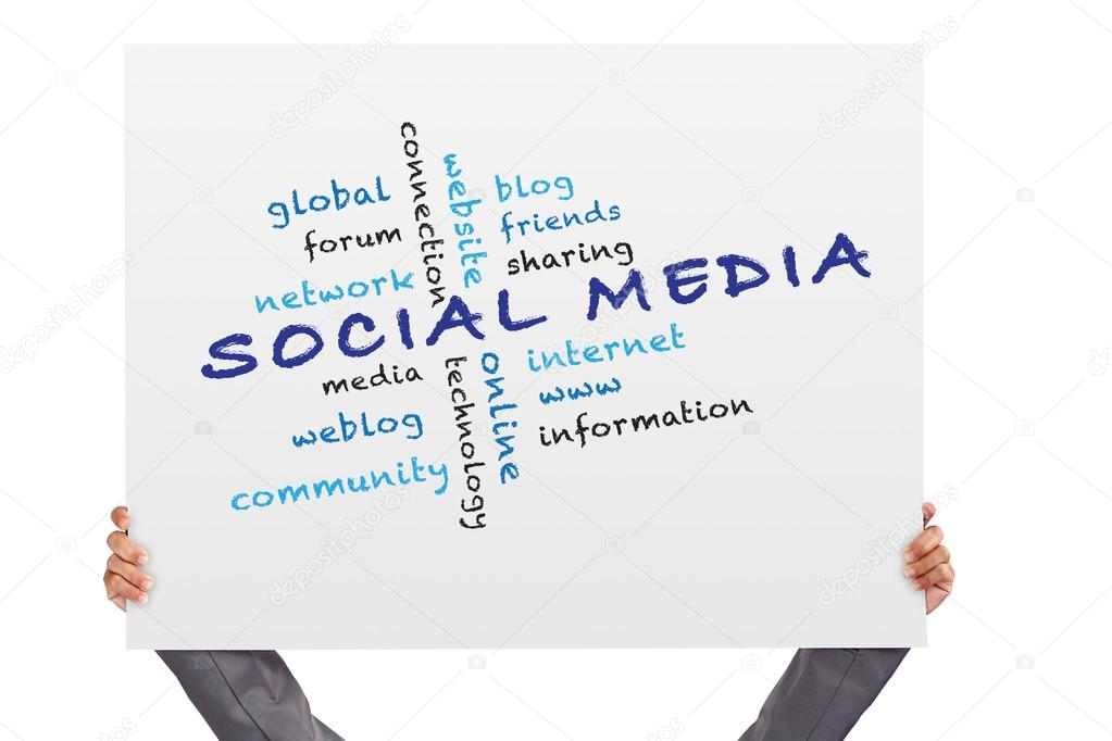 Hands with social media poster