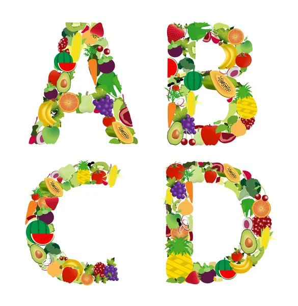 Alphabet des fruits et légumes lettre — Image vectorielle