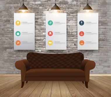 Mock up posters with retro hipster interior background clipart