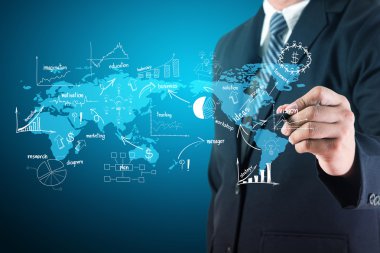 işadamı yaratıcı çizim dünya harita grafik ve grafik