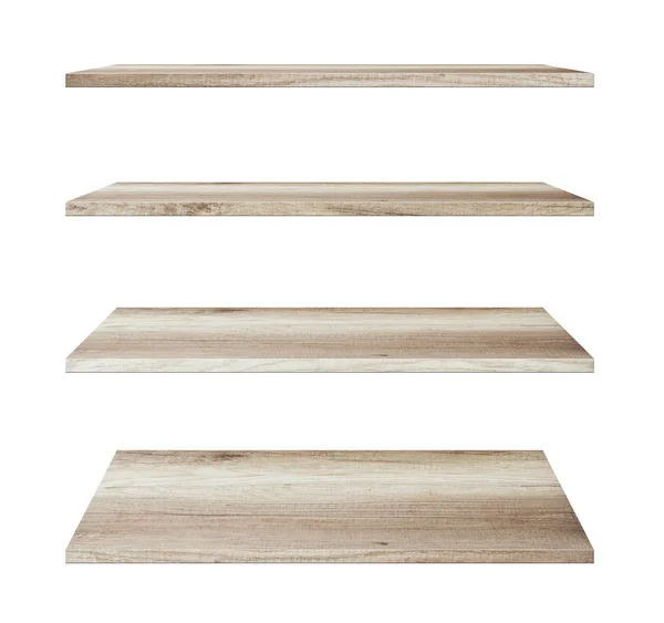 Mensole in legno isolate su fondo bianco, Oggetti con Clippi — Foto Stock
