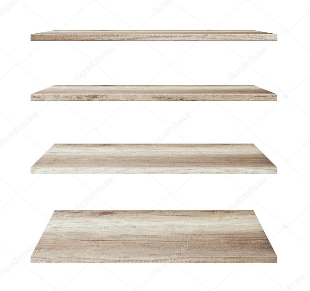 Wooden shelves isolated on white background, Objects with Clippi