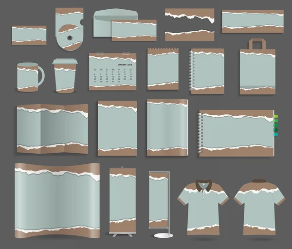 Ensemble de conception de gabarits de papeterie avec papier déchiré — Image vectorielle