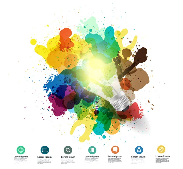 Creative light bulb idea with watercolor splatter — Stock Vector