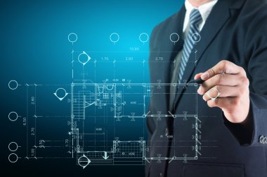 Yazıcı inşaat proje üzerinde çizim mimarı