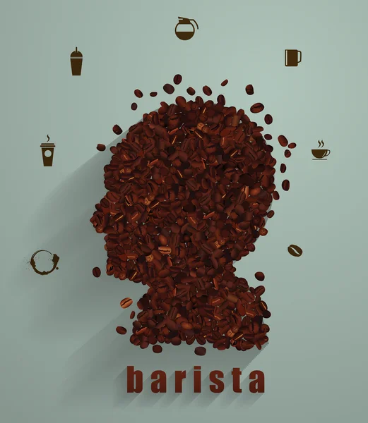 Conceito de cabeça de café como um símbolo para um barista ou um ícone de café por —  Vetores de Stock