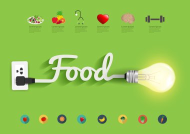 Gıda fikirler kavramı, yaratıcı ışık ampul tasarım soyut infograp