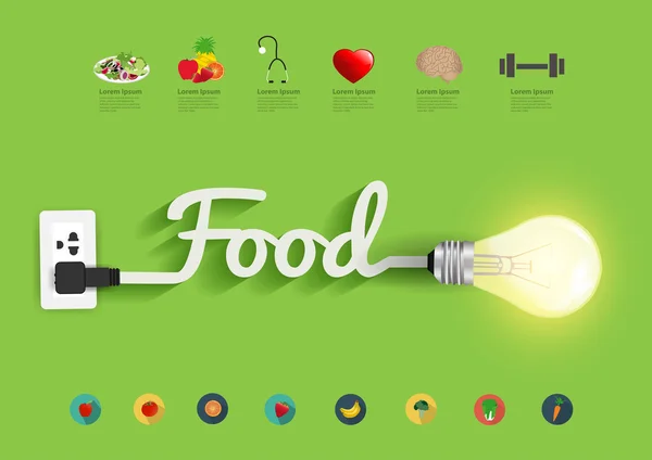 Idee alimentari concetto, Lampadina creativa design infograp astratto — Vettoriale Stock