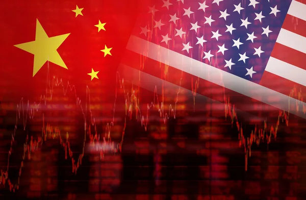 Flag of USA with Flag of China Downtrend stock diagram — Stock Photo, Image