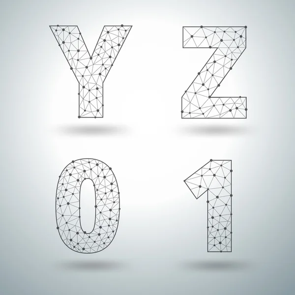 Malla elegante alfabeto letras números — Vector de stock