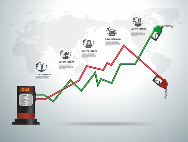Bomba de gasolina bico posto de gasolina com gráfico de negócios e gráfico — Vetor de Stock