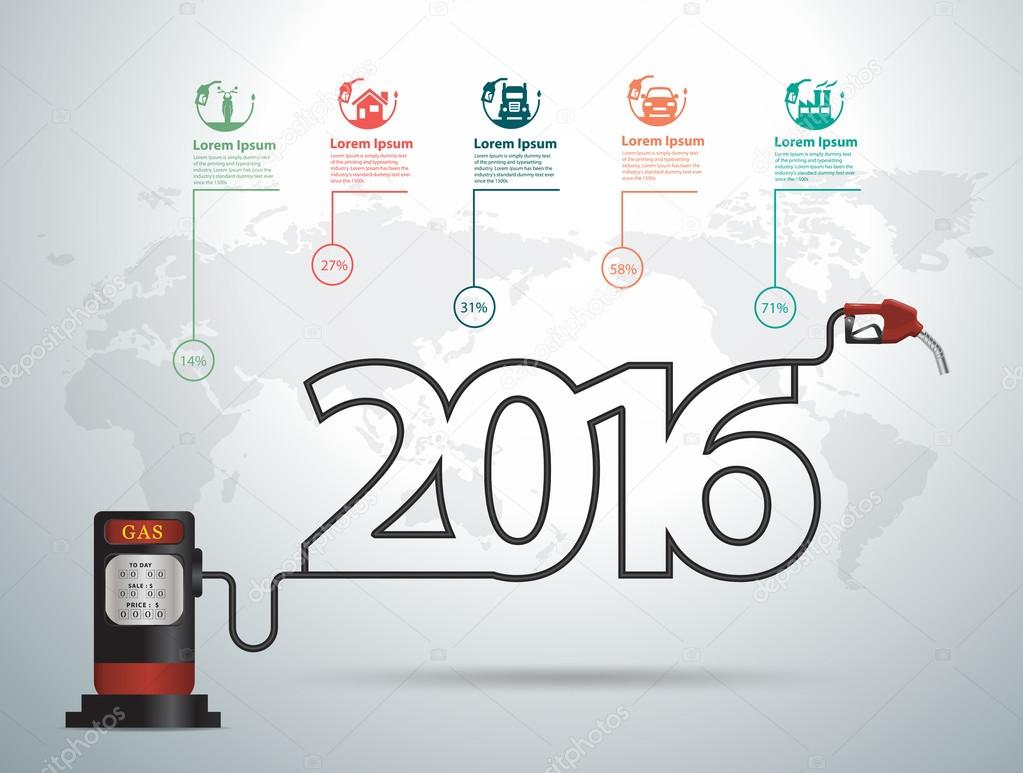 2016 new year ideas concept with gasoline pump nozzle