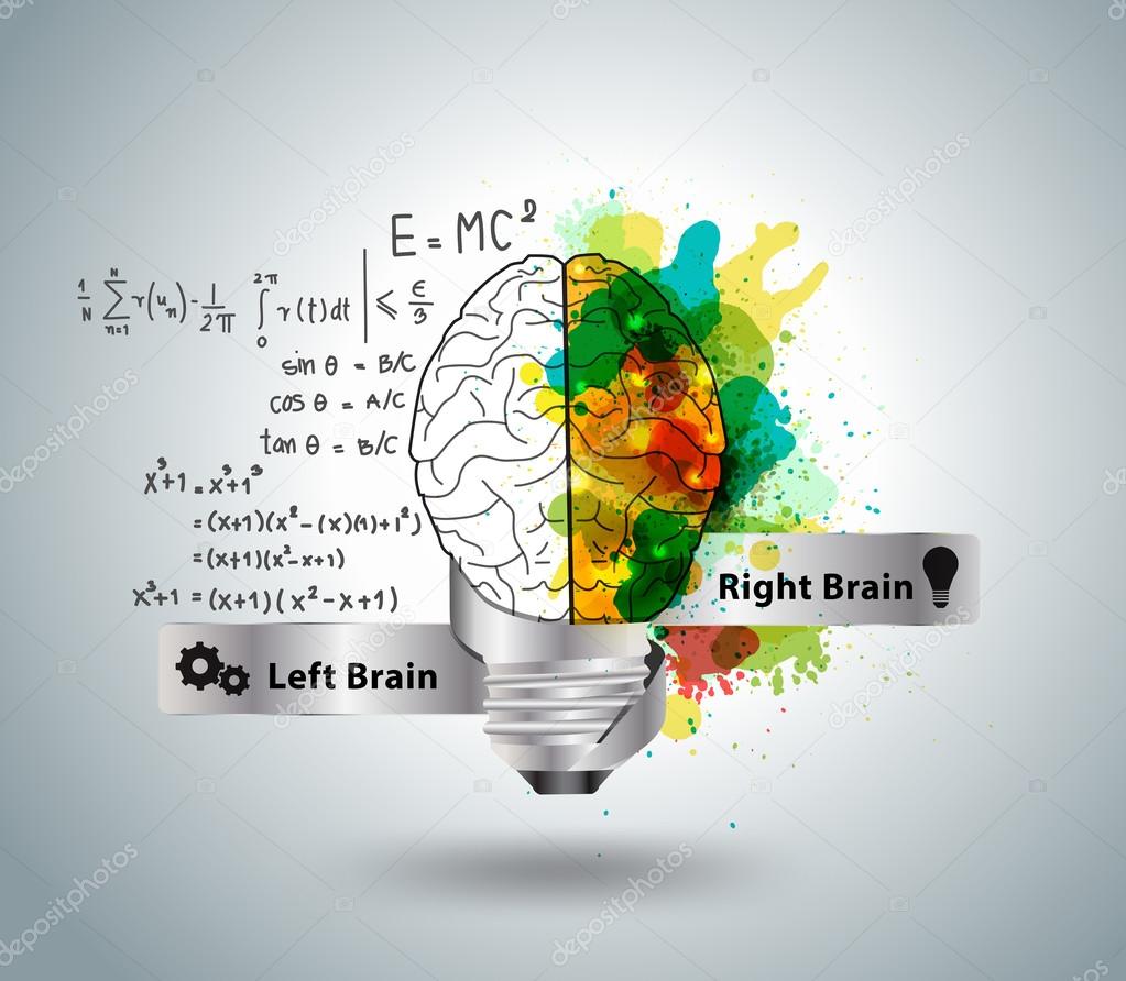 Creative concept of the human brain with light bulb ideas