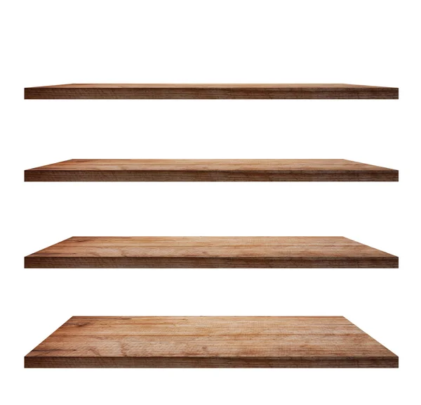 Collection of wooden shelves on an isolated white background — Stock Photo, Image