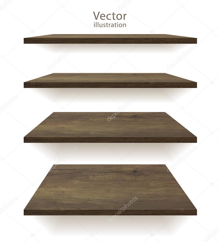 Vector wooden shelves on an isolated white background