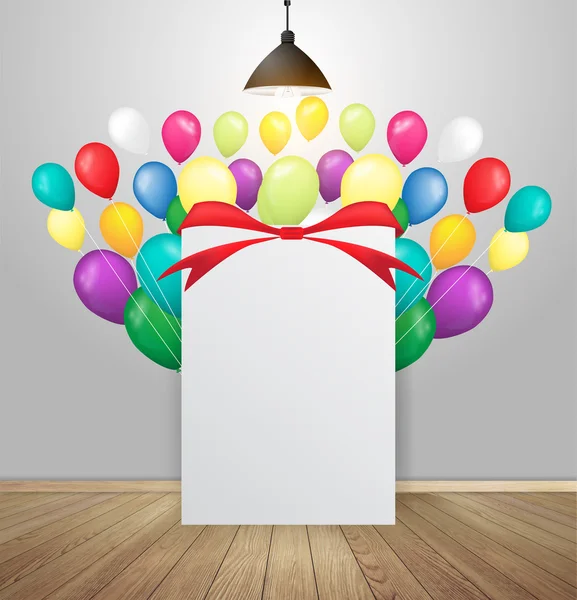 Vector mock up poster in interior background with balloons — Stock Vector
