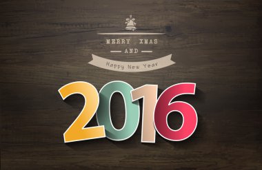 Mutlu yeni yıl 2016 metin tasarım kabuk ahşap doku
