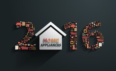 2016 new year with flat design concepts home appliances icons clipart