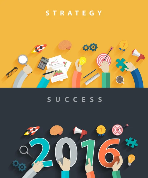 Conceptos de diseño plano para el análisis empresarial y la planificación de año nuevo 2016 — Vector de stock