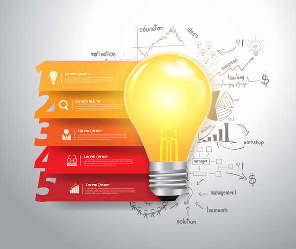 Абстрактная инфографика - варианты шагов с идеями лампочки
