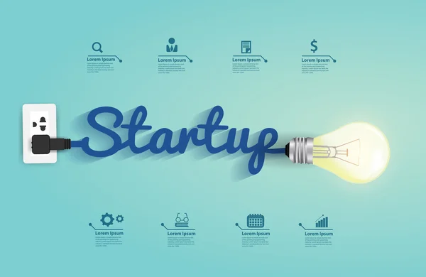 Startup concept with creative light bulb idea — Stock Vector