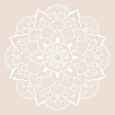 Beyaz Çiçek Mandala, klasik çiçek stili, Vektör Mandala Doğu deseni, el yapımı dekoratif element.