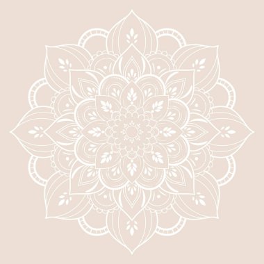 Beyaz Çiçek Mandala, klasik çiçek stili, Vektör Mandala Doğu deseni, el yapımı dekoratif element.