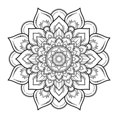 Mandala desenli el çizimi, Vector mandala Oriental deseni, taç yaprağı çiçekli eşsiz tasarım. Sayfa logosu için rahatlama ve meditasyon kullanımını kavra