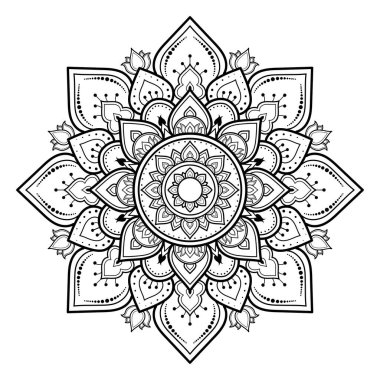 Mandala desenli el çizimi, Vector mandala Oriental deseni, taç yaprağı çiçekli eşsiz tasarım. Sayfa logosu için rahatlama ve meditasyon kullanımını kavra