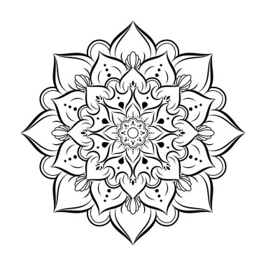 Mandala desenli el çizimi, Vector mandala Oriental deseni, taç yaprağı çiçekli eşsiz tasarım. Sayfa logosu için rahatlama ve meditasyon kullanımını kavra
