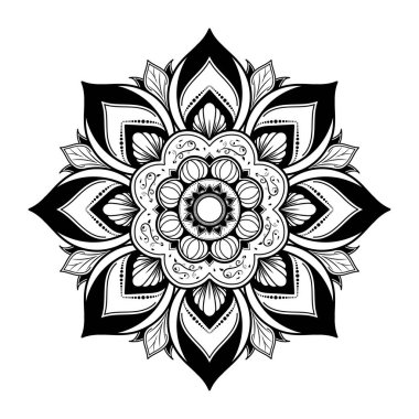 Mandala desenli el çizimi, Vector mandala Oriental deseni, taç yaprağı çiçekli eşsiz tasarım. Sayfa logosu için rahatlama ve meditasyon kullanımını kavra