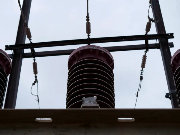 Industriële Elektrische Voeding Zware Apparatuur Toren Lucht Achtergrond — Stockfoto