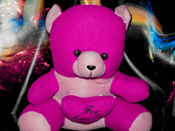 Allein Teddybär Mit Herz Auf Bauch Mit Lichteffekt — Stockfoto