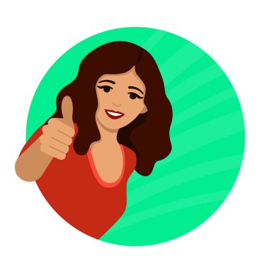 Mutlu kız başparmağını kaldırır. .