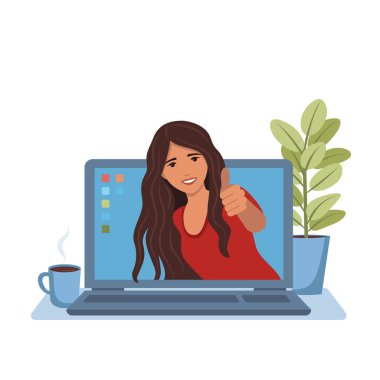 Dizüstü bilgisayardaki kız onaylı onay veriyor..