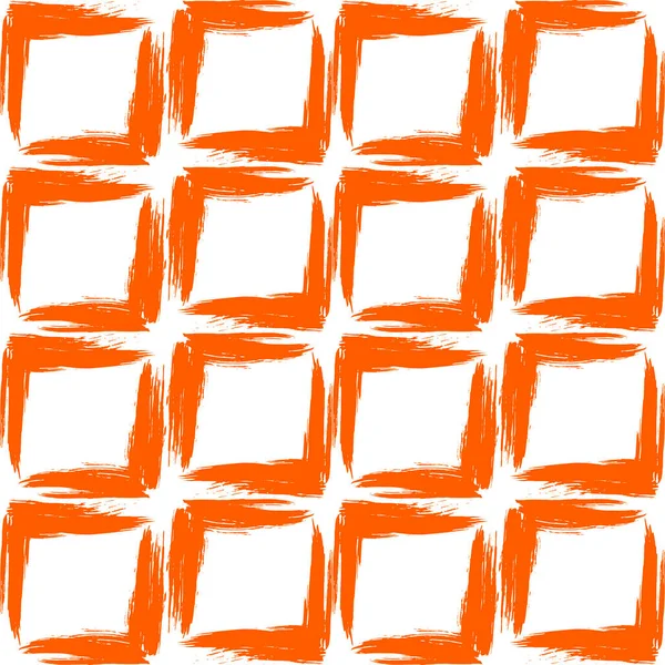 Abstract seamless pattern of orange squares drawn with a paint brush on a white background. — Stock Vector