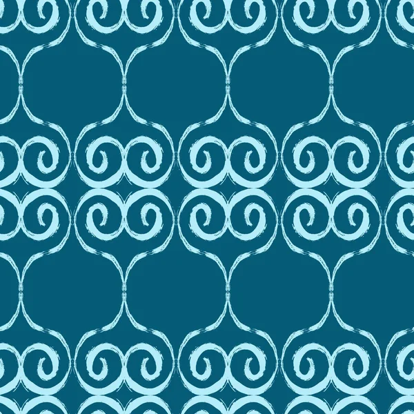 Seamless pattern turquoise swirls are drawn with a brush on a blue-green background. — Stock Vector