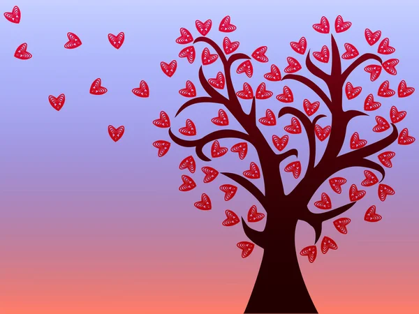 Strom s listy srdcová láska. — Stockový vektor